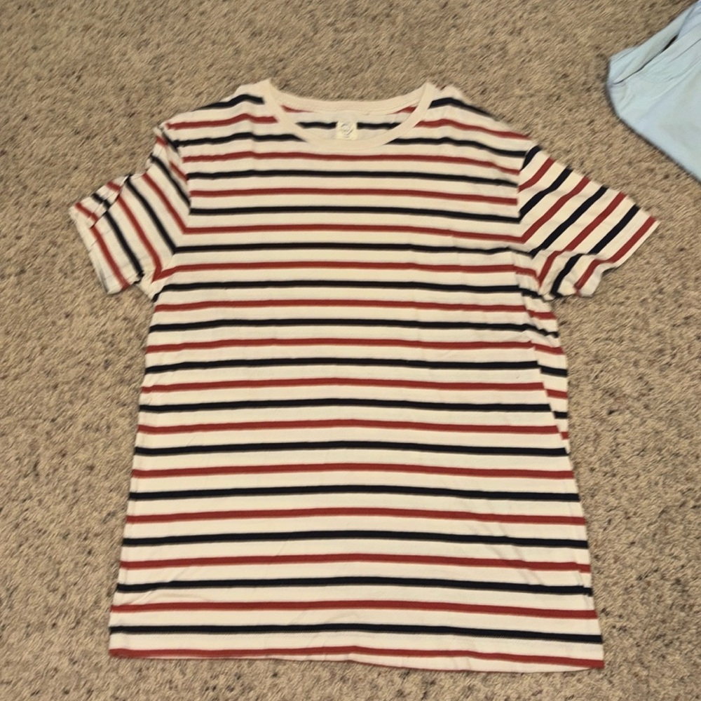 Large red white blue striped jcrew short sleeve shirt